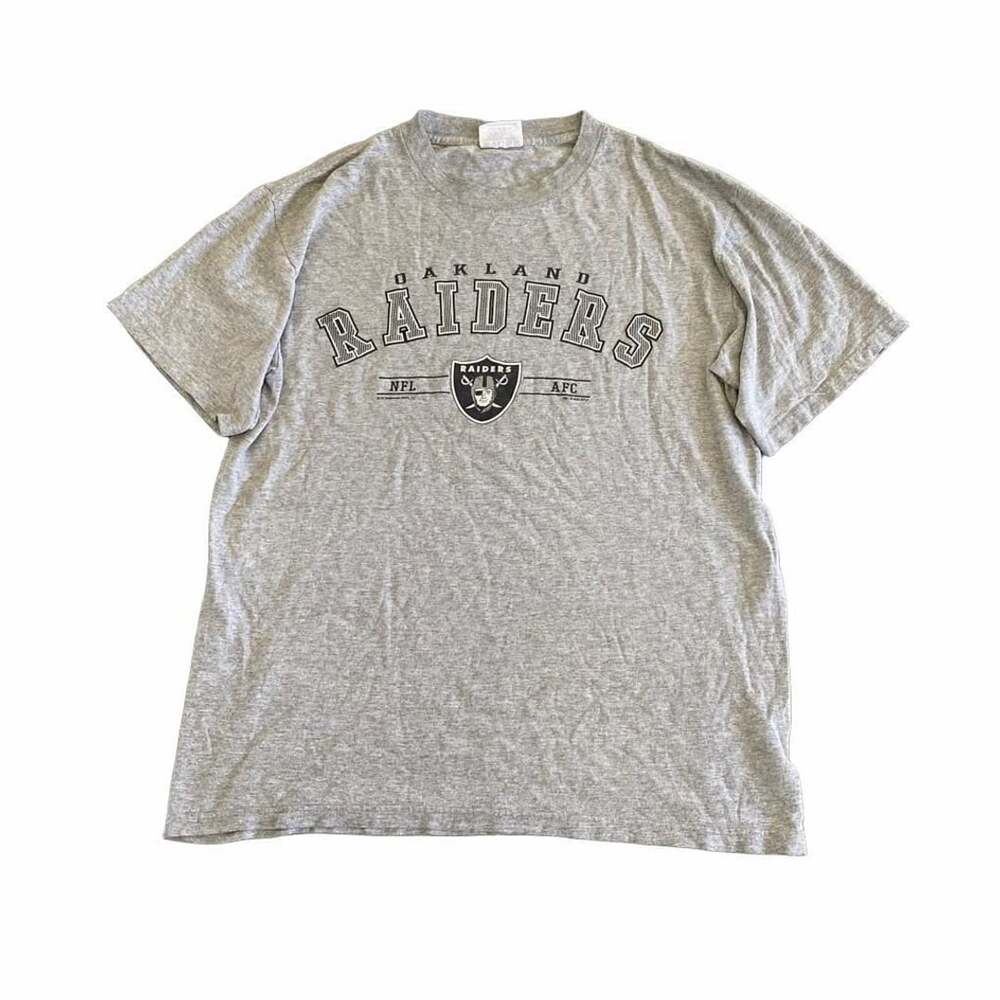 NFL Oakland Raiders T-Shirt Size L Gray Graphic Spellout Football NFL